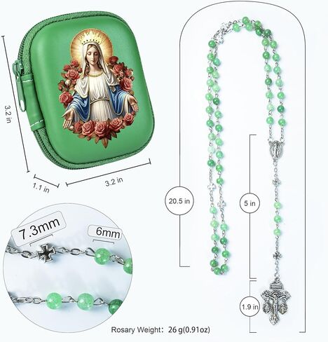 الخرز المسبحة الكاثوليكية للنساء - حبات زجاجية مصبوغة بالمياه مع صليب القلب المقدس ، صندوق هدايا ميدال مريم العذراء ، هدية صلاة مثالية in Kuwait