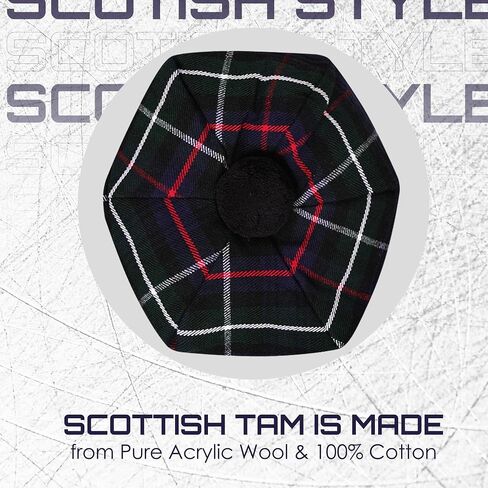 Scottish Tam o' Shanter Hat for Men - Acrylic Wool Flat Bonnet Kilt Cap in Various Tartans in Saudi Arabia