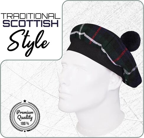 Scottish Tam o' Shanter Hat for Men - Acrylic Wool Flat Bonnet Kilt Cap in Various Tartans in Saudi Arabia