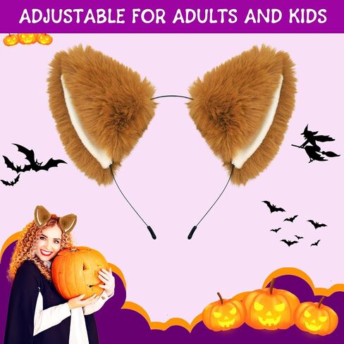 Cat Fox Ears Headband for Women Girls, Halloween Cosplay Cat Costume Faux Fur Ears Headbands Hair Accessories for Adult Kids (Black & Pink) in Kuwait