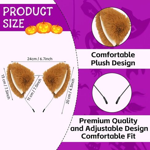 Cat Fox Ears Headband for Women Girls, Halloween Cosplay Cat Costume Faux Fur Ears Headbands Hair Accessories for Adult Kids (Black & Pink) in Kuwait