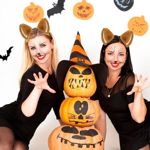 Cat Fox Ears Headband for Women Girls, Halloween Cosplay Cat Costume Faux Fur Ears Headbands Hair Accessories for Adult Kids (Black & Pink) in Kuwait