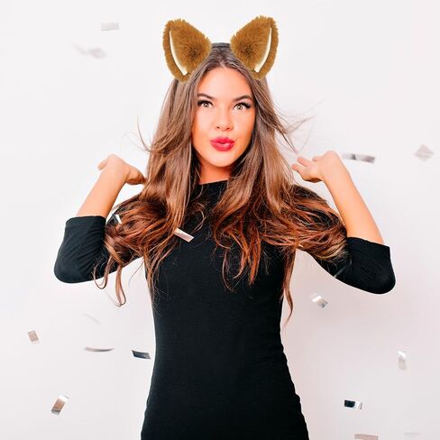 Cat Fox Ears Headband for Women Girls, Halloween Cosplay Cat Costume Faux Fur Ears Headbands Hair Accessories for Adult Kids (Black & Pink) in Kuwait