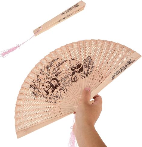 Sandalwood Folding Fan - Vintage Handheld Decorative Fan with Tassel Elegant Multi-Color Design for Summer Decor 15.75 X 9.06 Inch in Saudi Arabia