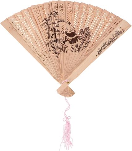Sandalwood Folding Fan - Vintage Handheld Decorative Fan with Tassel Elegant Multi-Color Design for Summer Decor 15.75 X 9.06 Inch in Saudi Arabia
