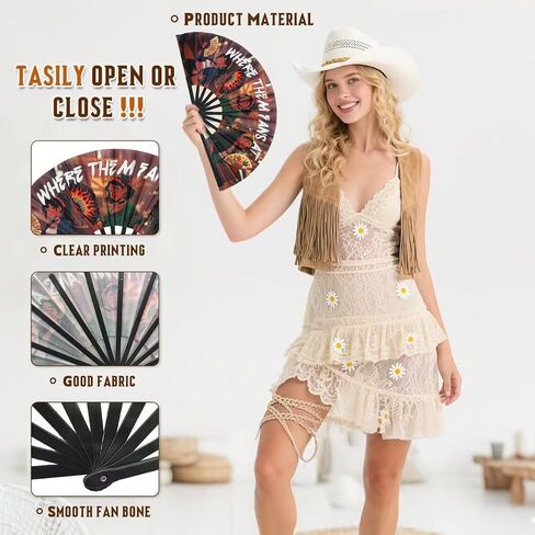 Boots On The Ground Fan ，Cowboy Dance with A Folding Fan,Clack Fan,Decorative Hand Fans,Clacking Fans for Line Dancing,Western-Style Fan Dance for Grand Festival Line Dance(26in) in Saudi Arabia