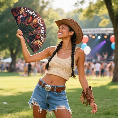 Boots On The Ground Fan ，Cowboy Dance with A Folding Fan,Clack Fan,Decorative Hand Fans,Clacking Fans for Line Dancing,Western-Style Fan Dance for Grand Festival Line Dance(26in) in Saudi Arabia