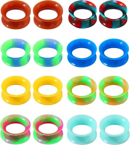 Jewseen 16Pcs Ear Tunnels Silicone Tunnels Gauges Double Flared Flexible Silicone Gauges Ear Plugs for Women Men 2g-5/8'' in Saudi Arabia