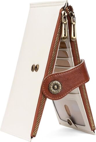 محفظة المرأة RFID كبيرة الحجم Bifold Multi Wallet Wallet مع حامل بطاقة ائتمان Zipper Pocke للنساء Beige Brown in Kuwait