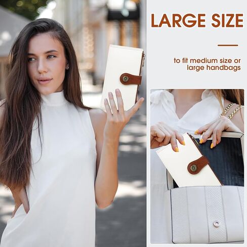 محفظة المرأة RFID كبيرة الحجم Bifold Multi Wallet Wallet مع حامل بطاقة ائتمان Zipper Pocke للنساء Beige Brown in Kuwait