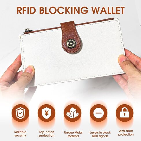 محفظة المرأة RFID كبيرة الحجم Bifold Multi Wallet Wallet مع حامل بطاقة ائتمان Zipper Pocke للنساء Beige Brown in Kuwait