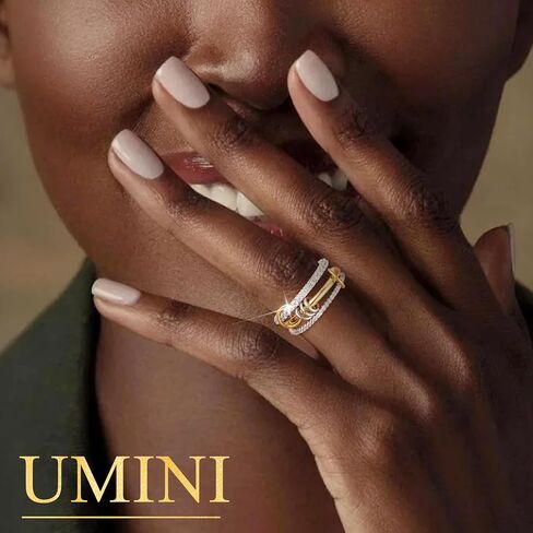 18K Gold plated Stackable Rings For Women Silver And Gold Stackable Ring Set Cubic Zircon Mixed Metal Rings For Engagement Wedding Birthday Valentine's Day Mother's Day Gift in Saudi Arabia