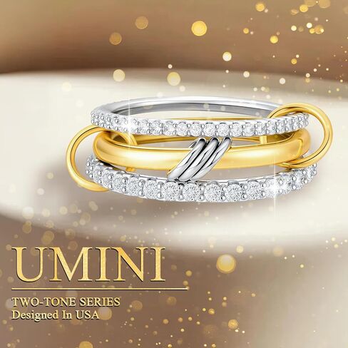 18K Gold plated Stackable Rings For Women Silver And Gold Stackable Ring Set Cubic Zircon Mixed Metal Rings For Engagement Wedding Birthday Valentine's Day Mother's Day Gift in Saudi Arabia
