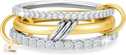 18K Gold plated Stackable Rings For Women Silver And Gold Stackable Ring Set Cubic Zircon Mixed Metal Rings For Engagement Wedding Birthday Valentine's Day Mother's Day Gift in Saudi Arabia