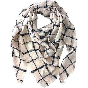 Fashion Culture Windowpane Check Triangle Winter Scarf, Cream/Black in Saudi Arabia