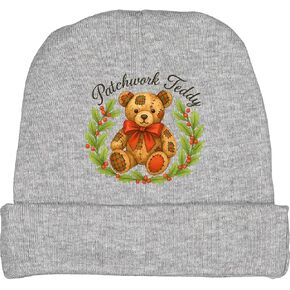 inktastic Patchwork Teddy Bear Christmas Holiday Baby Beanie Hat in Saudi Arabia