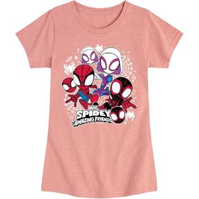 Marvel Spider-Man and His Amazing Friends - Spidey Friends Stickers - Toddler and Youth Girls Fitted Short Sleeve Tee in Kuwait