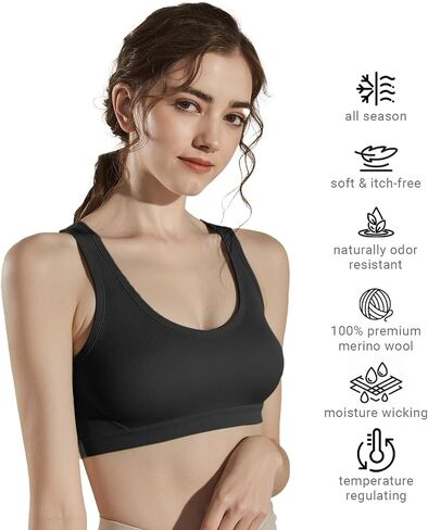 Women's 100% Merino Wool Sports Bra，Wireless Racerback Sports Vest for Hiking, Yoga & Outdoor Activities in Saudi Arabia