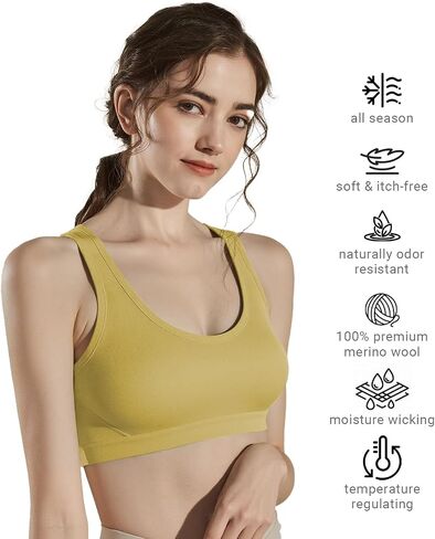 Women's 100% Merino Wool Sports Bra，Wireless Racerback Sports Vest for Hiking, Yoga & Outdoor Activities in Saudi Arabia