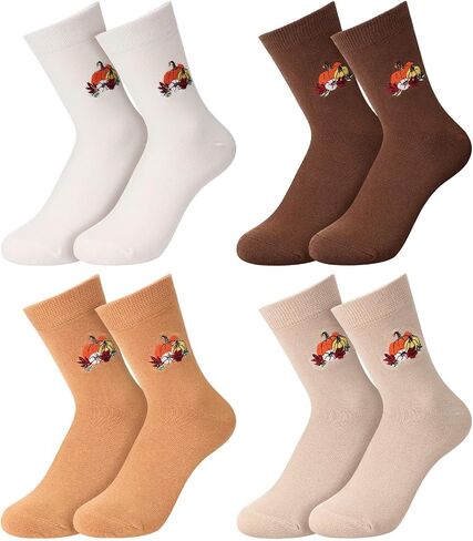 4 Pairs Fall Pumpkin Socks for Women Girls Autumn Soft Novelty Crew Socks Fall Thanksgiving Gifts in Saudi Arabia