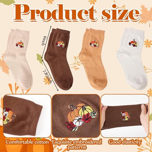 4 Pairs Fall Pumpkin Socks for Women Girls Autumn Soft Novelty Crew Socks Fall Thanksgiving Gifts in Saudi Arabia