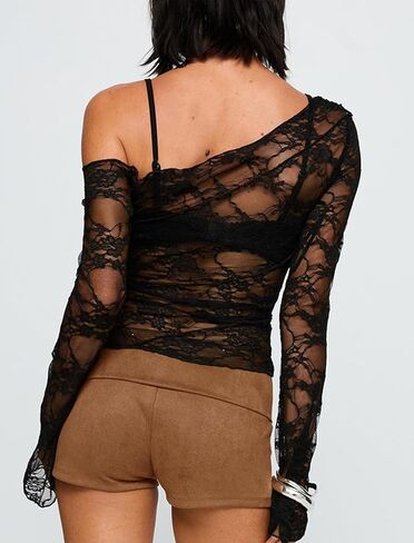 المرأة قبالة القمم الكتف من الدانتيل شبكة طويلة الأكمام الخروج من القمصان in Kuwait