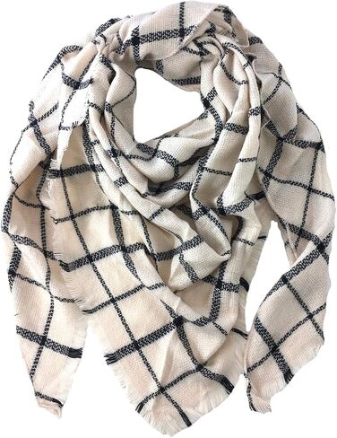 Fashion Culture Windowpane Check Triangle Winter Scarf, Cream/Black in Saudi Arabia