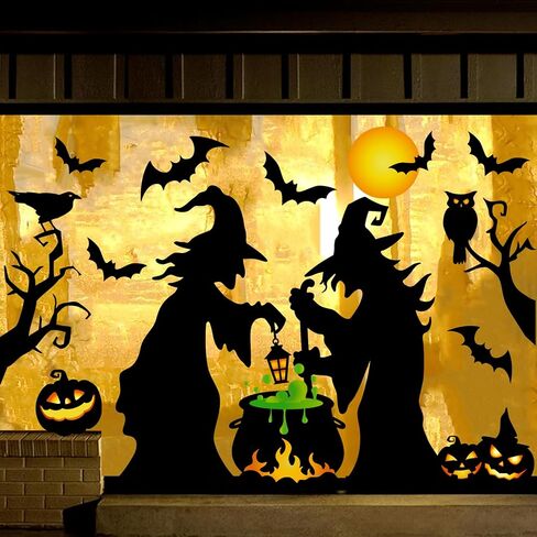 Extra Large Halloween Window Clings Black Witch Castle Bat Window Stickers Double-Sided Glass Decals for Home Classroom Office Party Decoration, 4 Sheets in Saudi Arabia