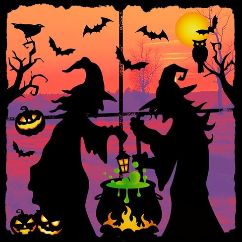 Extra Large Halloween Window Clings Black Witch Castle Bat Window Stickers Double-Sided Glass Decals for Home Classroom Office Party Decoration, 4 Sheets in Saudi Arabia