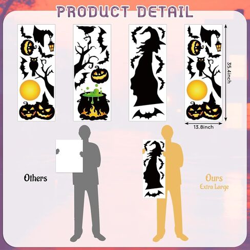 Extra Large Halloween Window Clings Black Witch Castle Bat Window Stickers Double-Sided Glass Decals for Home Classroom Office Party Decoration, 4 Sheets in Saudi Arabia