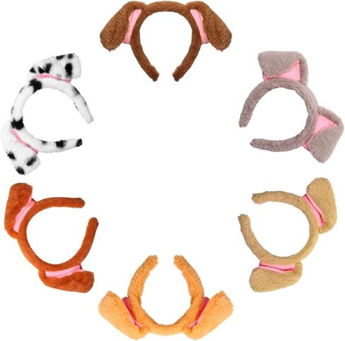 6 Pcs Dog Ears Headband Realistic Puppy Hairband Fluffy Adult Dogs Costume for Halloween Cosplay Makeup Pet Birthday Party Theme Costumes Party Supplies Gift in Saudi Arabia