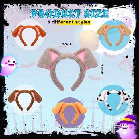 6 Pcs Dog Ears Headband Realistic Puppy Hairband Fluffy Adult Dogs Costume for Halloween Cosplay Makeup Pet Birthday Party Theme Costumes Party Supplies Gift in Saudi Arabia