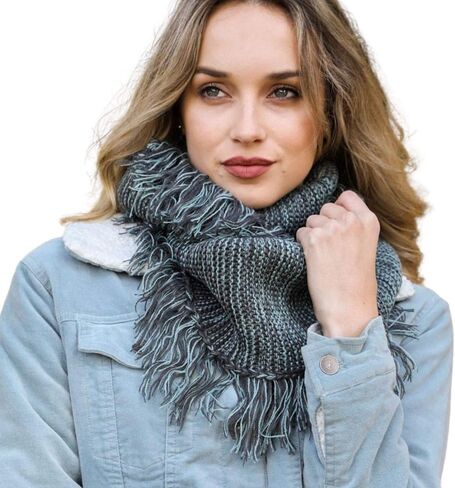 Frayed Trim Infinity Scarf For Women winter Fashion Marled Knit Blanket Scarves in Saudi Arabia