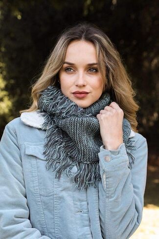 Frayed Trim Infinity Scarf For Women winter Fashion Marled Knit Blanket Scarves in Saudi Arabia