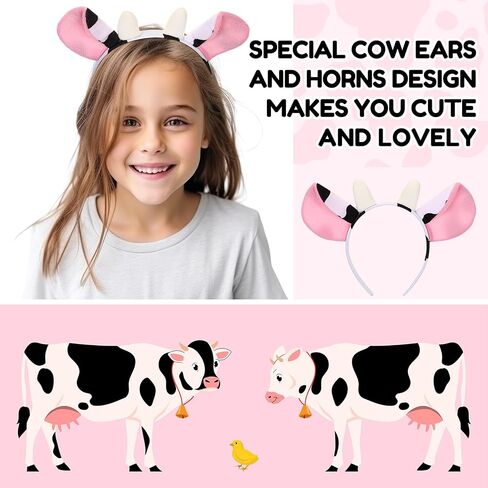 WILLBOND Cow Ear Headband Plush Animal Ears and Horns Headband Halloween Party Cosplay Costume Fancy Dress Accessory in Saudi Arabia