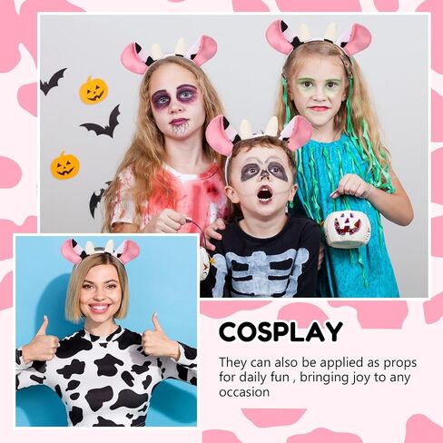 WILLBOND Cow Ear Headband Plush Animal Ears and Horns Headband Halloween Party Cosplay Costume Fancy Dress Accessory in Saudi Arabia