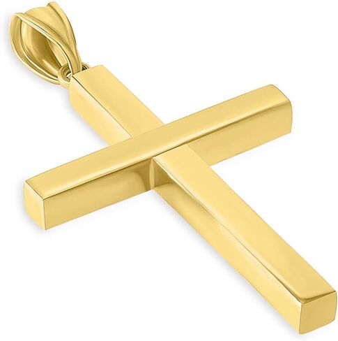 14k Yellow Gold Polished Simple Religious Cross Pendant with Cuban Chain Necklace in Kuwait
