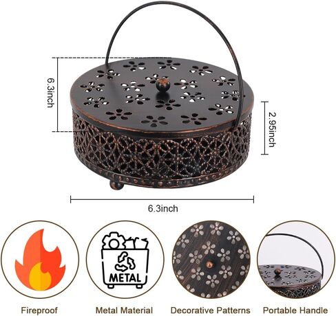 Portable Mosquito Coil Holder, hogardeck 6.3" Round Fireproof Metal Mosquito Incense Holder with Handle, Retro Hollow Incense Burner Yard Art for Garden, Lawn, Patio (Bronze, 2 Pack) in Kuwait