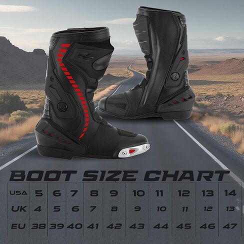 Men’s Waterproof Motorcycle Racing Boots – Leather Motorbike Shoes with Ankle Protection & Non-Slip Sole for Motocross in Kuwait