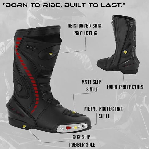 Men’s Waterproof Motorcycle Racing Boots – Leather Motorbike Shoes with Ankle Protection & Non-Slip Sole for Motocross in Kuwait