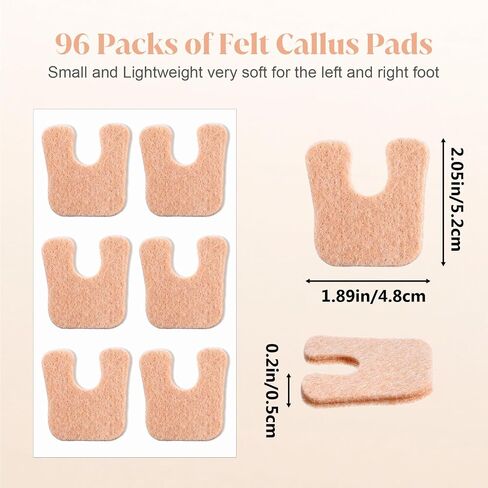 96Pcs Callus Pads for Feet, Soft Felt Callus Cushions Bottom, Horseshoe Pads for Heel, U Shape Metatarsal Pad Pain Relief, Adhesive Corn Pad Keeps Protecting Calluses for Women Men in Saudi Arabia