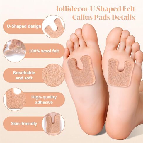 96Pcs Callus Pads for Feet, Soft Felt Callus Cushions Bottom, Horseshoe Pads for Heel, U Shape Metatarsal Pad Pain Relief, Adhesive Corn Pad Keeps Protecting Calluses for Women Men in Saudi Arabia