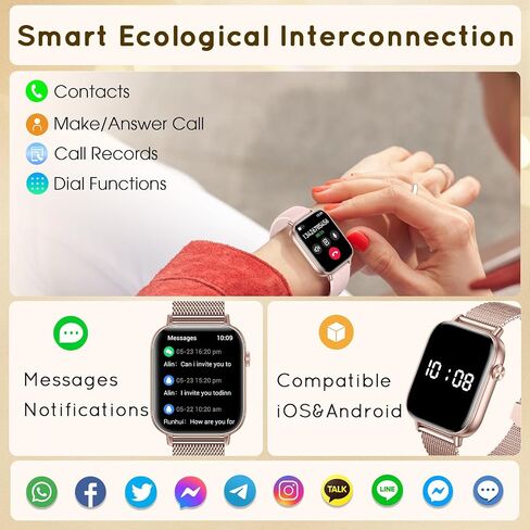 ساعة ذكية للنساء، ساعة ذكية عالية الدقة مقاس 1.85 بوصة لأجهزة Android وiPhone مع 100 وضع رياضي، ساعة لياقة بدنية مع مكالمة بلوتوث (الإجابة/الإجراء)، جهاز تتبع اللياقة البدنية ومراقبة معدل ضربات القلب والنوم، ساعة نسائية مقاومة للماء in Saudi Arabia