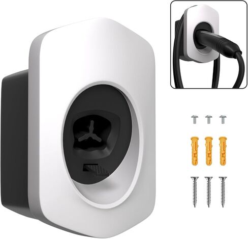 Tesla Charger Holder ، Car Tesla Charging Cable Organizer | قفص الاتهام الفوهة | جدار جدار | مسامير | NACS | أبيض | حامل المركبات الكهربائية وملحقات Wallbox لأصحاب Tesla in Kuwait