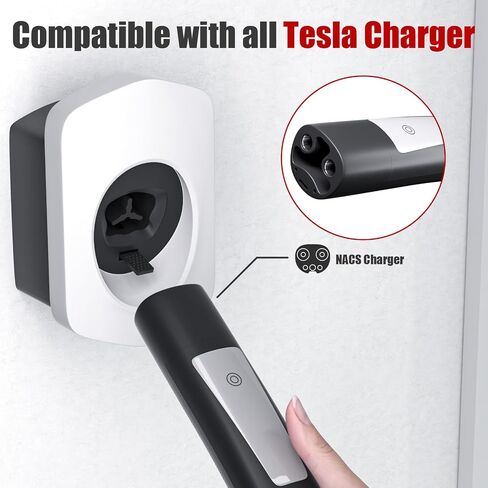 Tesla Charger Holder ، Car Tesla Charging Cable Organizer | قفص الاتهام الفوهة | جدار جدار | مسامير | NACS | أبيض | حامل المركبات الكهربائية وملحقات Wallbox لأصحاب Tesla in Kuwait