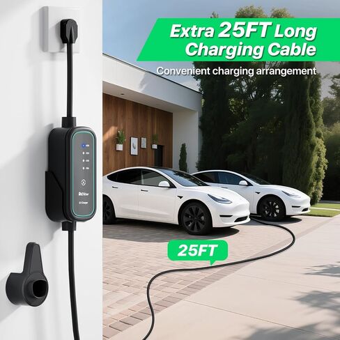 40A Tesla Level 2 NACS Connector EV Charger 9.6kW محطات شحن السيارات الكهربائية السريعة للمنزل مع 240 فولت NEMA 14-50 ، كابل 25 قدمًا ، حقيبة سفر ، منفذ لاسلكي in Kuwait