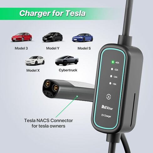 40A Tesla Level 2 NACS Connector EV Charger 9.6kW محطات شحن السيارات الكهربائية السريعة للمنزل مع 240 فولت NEMA 14-50 ، كابل 25 قدمًا ، حقيبة سفر ، منفذ لاسلكي in Kuwait