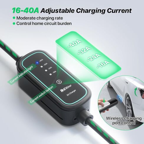40A Tesla Level 2 NACS Connector EV Charger 9.6kW محطات شحن السيارات الكهربائية السريعة للمنزل مع 240 فولت NEMA 14-50 ، كابل 25 قدمًا ، حقيبة سفر ، منفذ لاسلكي in Kuwait