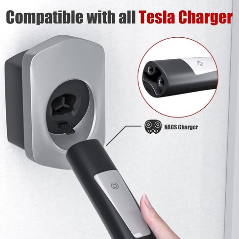 Tesla Charger Holder ، Car Tesla Charging Cable Organizer | قفص الاتهام الفوهة | جدار جدار | مسامير | NACS | أبيض | حامل المركبات الكهربائية وملحقات Wallbox لأصحاب Tesla in Kuwait