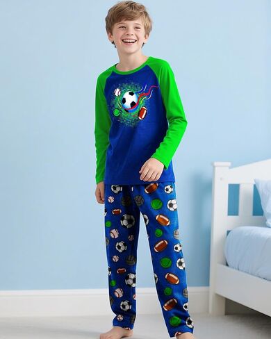 Boys Pajamas Cozy Soft Long Sleeves Top and Pants 2 Piece Cool Pjs Pajamas Set Big Boys Sleepwear Size 8-14 in Kuwait
